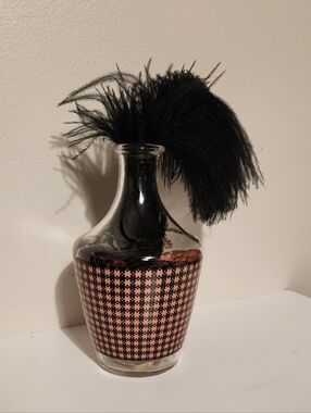 Vintage MCM Pink and Black Houndstooth Decanter or Vase